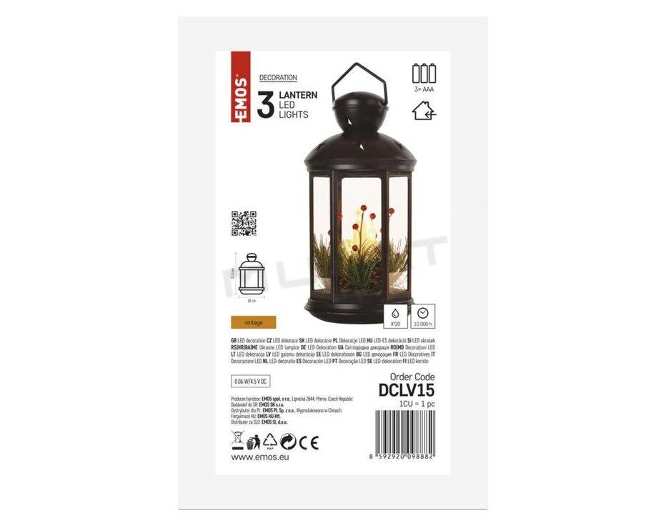 Svietidlo LED VIANOČNÉ- lampáš čierny so svieč DCLV15 35,5cm 3xC, vnút vintage