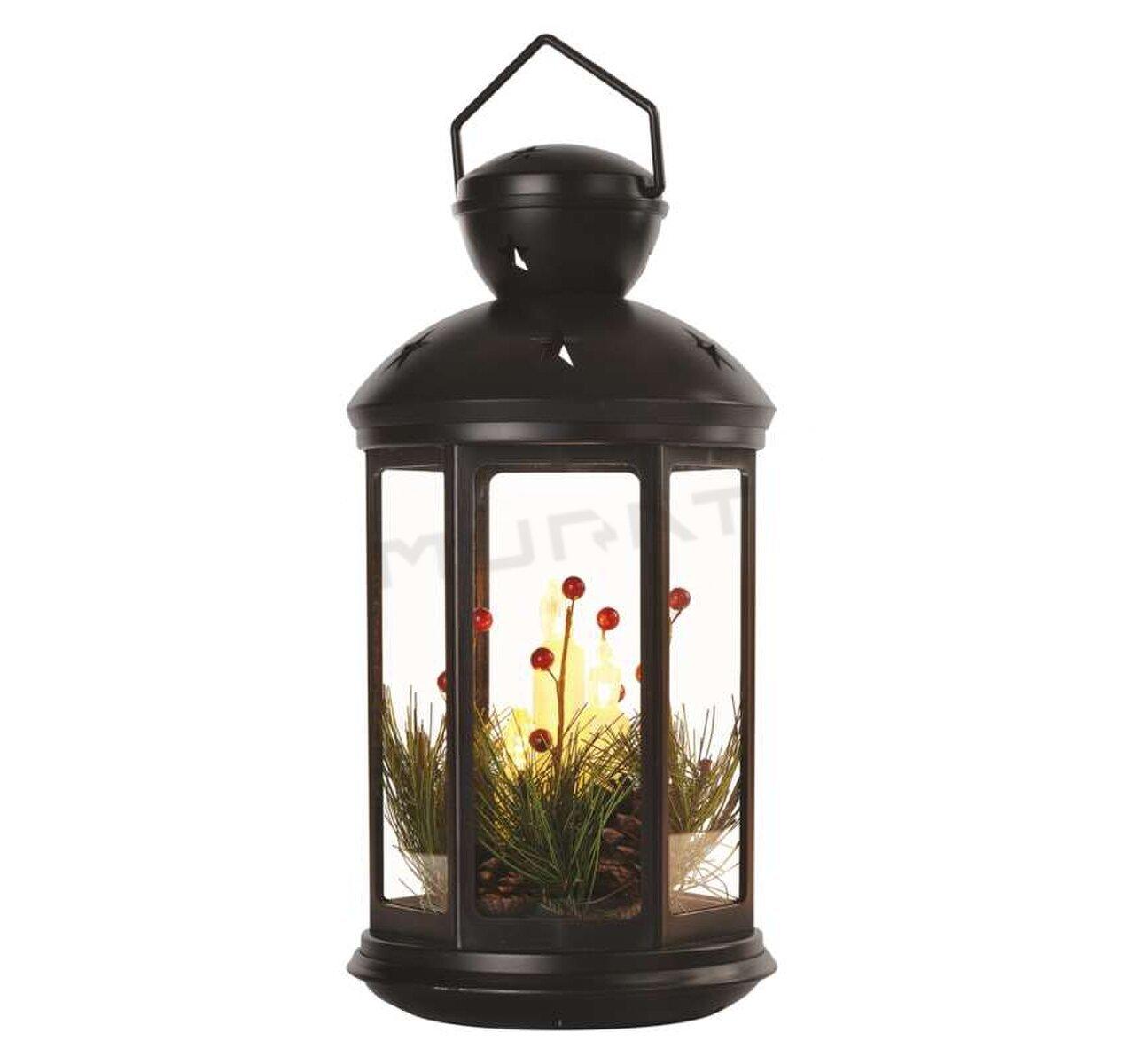 Svietidlo LED VIANOČNÉ- lampáš čierny so svieč DCLV15 35,5cm 3xC, vnút vintage